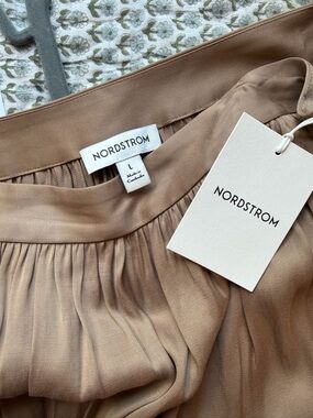NWT Nordstrom Gathered Midi Skirt in “Tan Portabella”
